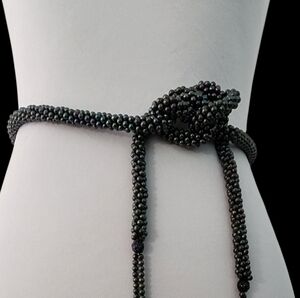 Kumihimo rope belt dark blue aurora borealis seed beads